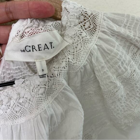 THE GREAT. White Prairie Bird Maxi Tiered Dress Eyelet Womens Size 2 / US M - Picture 7 of 10